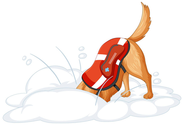Ein Hund in Rettungsuniform hilft Menschen auf weißem Hintergrund Illustration - Vektor, Bild