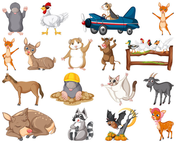 Conjunto de ilustración de personajes de dibujos animados de animales
 - Vector, imagen