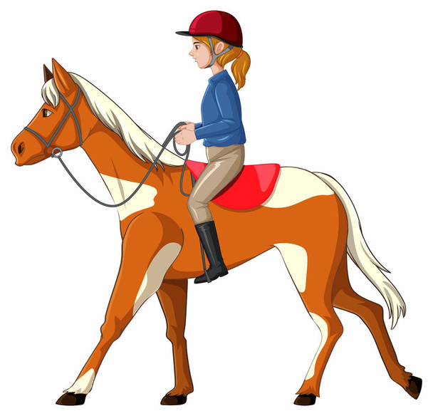 Una chica montada en un caballo sobre fondo blanco ilustración - Vector, Imagen