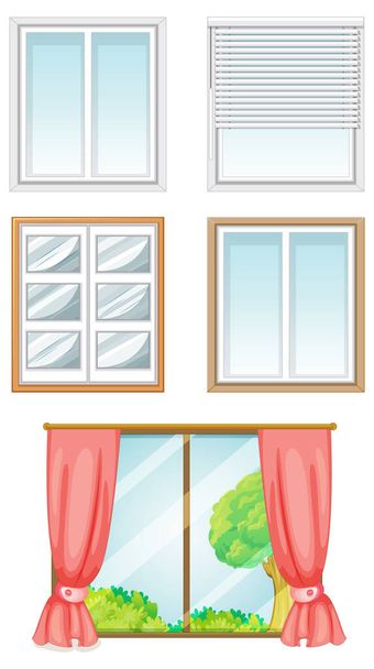 Набір різних вікон в ілюстрації мультиплікаційного стилю
 - Вектор, зображення