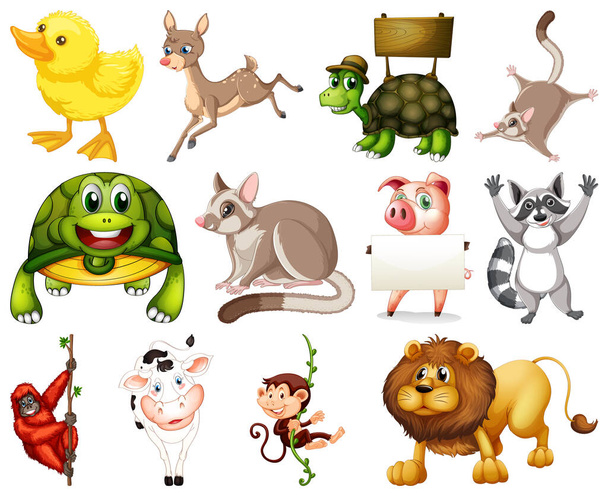 Conjunto de ilustración de personajes de dibujos animados de animales
 - Vector, Imagen