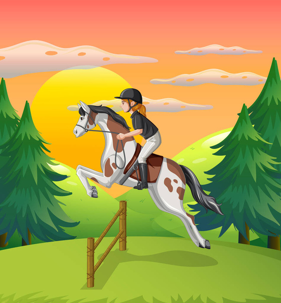 Egy lány lovaglás egy lovon a természetes jelenet illusztráció - Vektor, kép