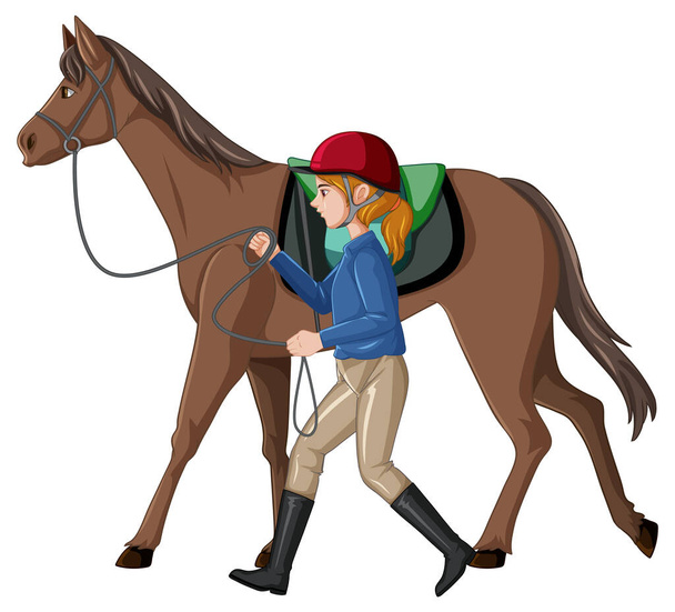 Deporte ecuestre con ilustración de caballo líder de chica - Vector, imagen
