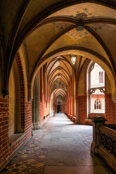 Gothic arched vault gallery in Malbork Castle - Photo, Image