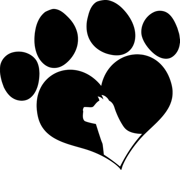 schwarzer Love Paw Print mit Hundekopf-Silhouette - Foto, Bild