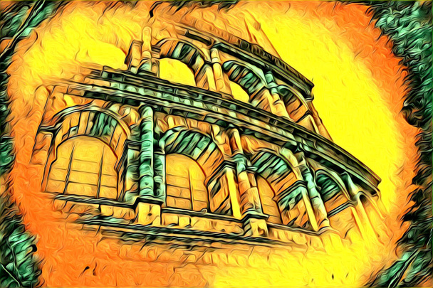 Grote antieke Colosseum kunst fotografie illusie tekening retro - Foto, afbeelding