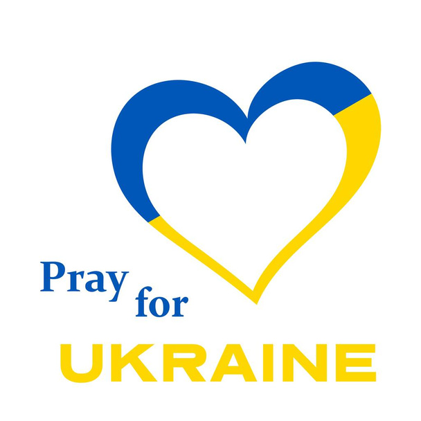 Pregate per l'Ucraina con il cuore con i colori della bandiera ucraina. - Vettoriali, immagini