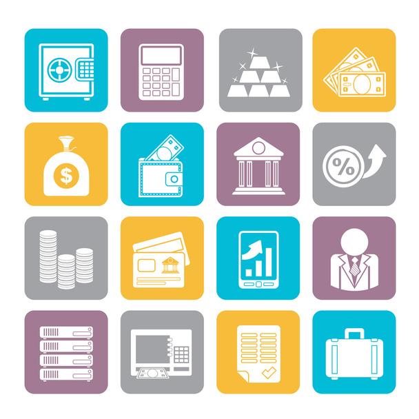 Silhouette Bank and Finance Icons - Vector, Imagen