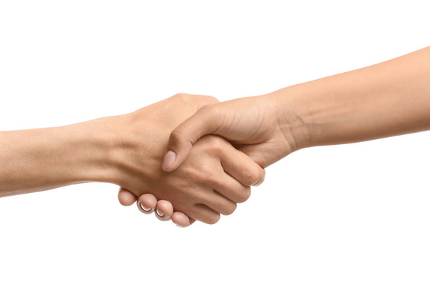 Women shaking hands isolated on white - Photo, Image
