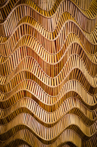 estilo moderno patrón naturaleza fondo de onda marrón artesanía tejido textura bambú superficie para la pared decorativa - Foto, imagen