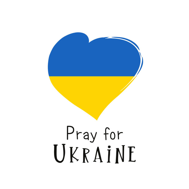 Pregate per l'Ucraina, emblema della bandiera del cuore. Icona con i colori della bandiera ucraina. Crisi in Ucraina concetto. Segno vettoriale isolato su bianco - Vettoriali, immagini
