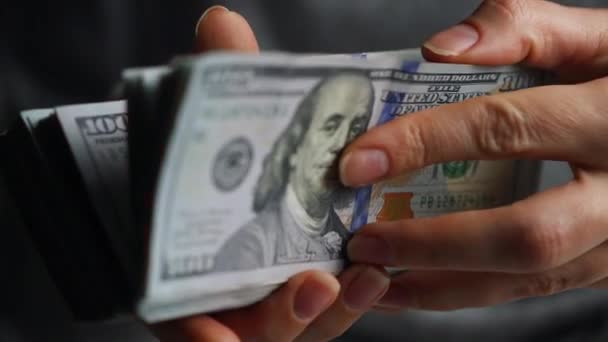 Ruce kontroluje dolarové bankovky nebo počítání v hotovosti na pozadí policejních světel - Záběry, video