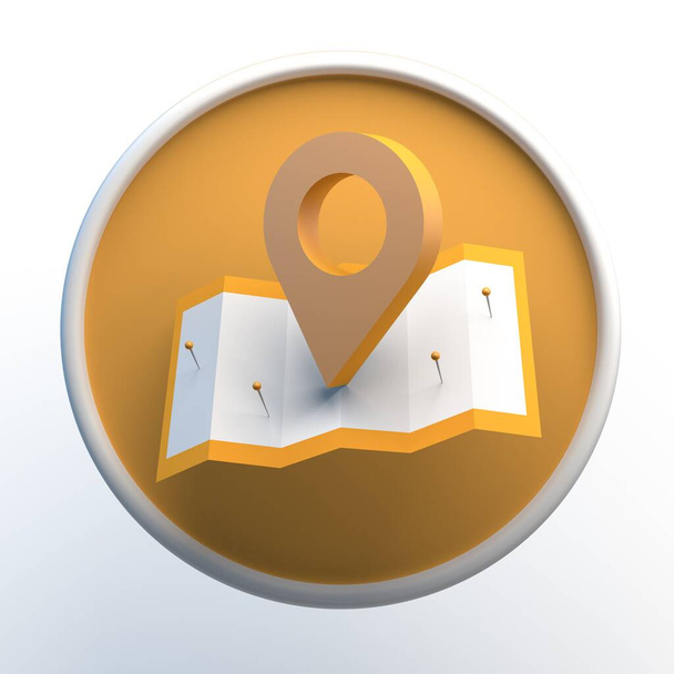 Icono de viaje con mapa aislado sobre fondo blanco. App. Ilustración 3D. - Foto, Imagen