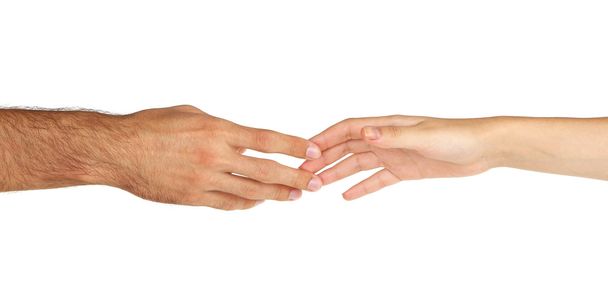 Women and men hand attracted to each other isolated on white - Фото, зображення