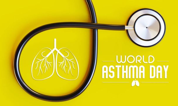 世界喘息の日は毎年5月に観察されます。肺に影響を与える病気です。これは子供の最も一般的な長期疾患の1つですが、大人も喘息を持つことができます。3Dレンダリング - 写真・画像