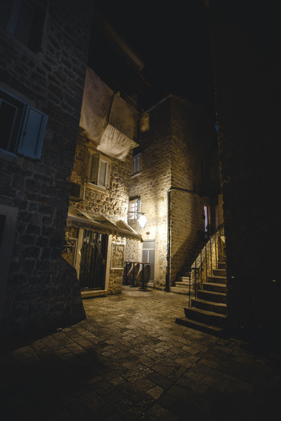 night view of street at ancient city of Budva , Montenegro - Foto, immagini