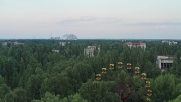Vista aérea da central nuclear de Pripyat Chernobyl - Filmagem, Vídeo
