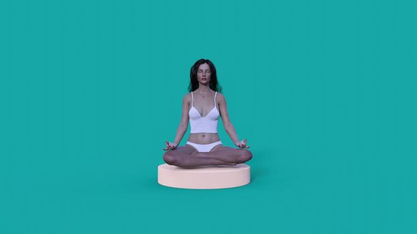 mladá krásná žena medituje na barevném pozadí 3D ilustrace - Fotografie, Obrázek