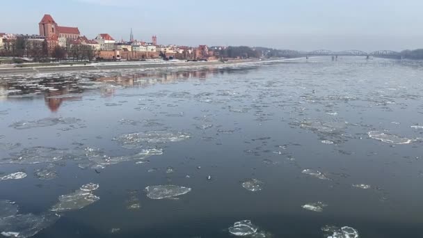 Flowing Vistula River - Torun, Πολωνία - Πλάνα, βίντεο