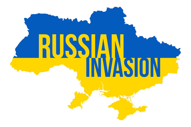 Ucrania Mapa con la tipografía de invasión rusa. Rezad por Ucrania. Alto a la guerra. Invasión rusa en Ucrania Vector Ilustración. - Vector, imagen
