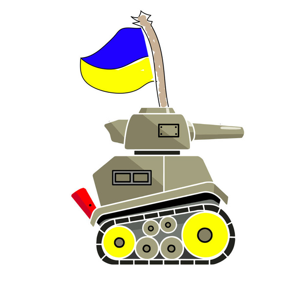  Vector illustratie van militaire tank met Oekraïense vlag, Patriottische volk, Strijdkrachten van Oekraïne (AFU) concept - Vector, afbeelding