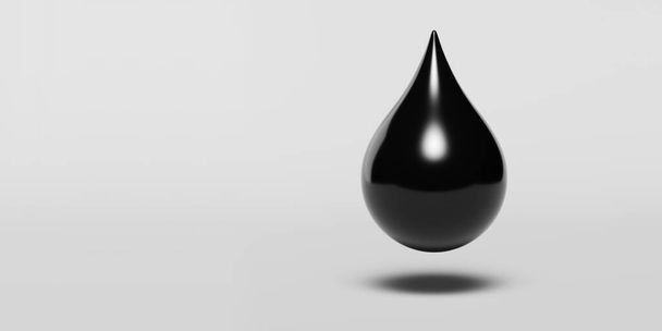black oil drop isolated on white background, symbol or sign, source or template, 3d rendering - Photo, Image