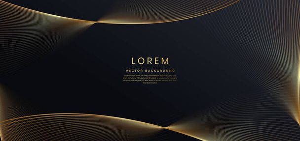 Design de modelo de luxo moderno 3D linha de listras de onda dourada com efeito de brilho leve no fundo preto. Ilustração vetorial - Vetor, Imagem