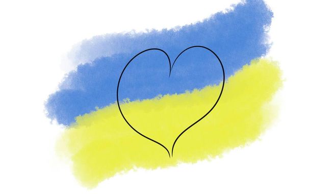 Украинский флаг. Концепция поддержки Украины и украинского сильного народа. Патриотический дух сильного и независимого украинского народа. Сердце любит родину - Украину. - Фото, изображение