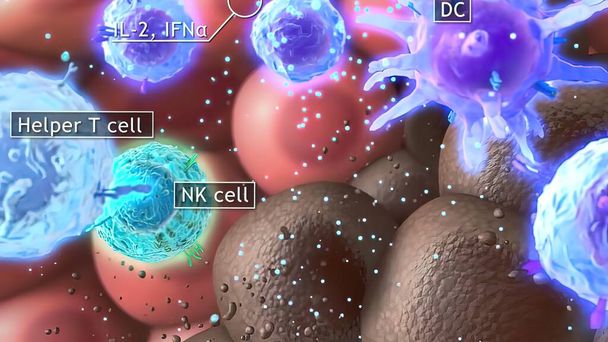 3D lékařská ilustrace cytotoxické T buňky a pomocná T buňka ničí molekuly související se stresem - Fotografie, Obrázek