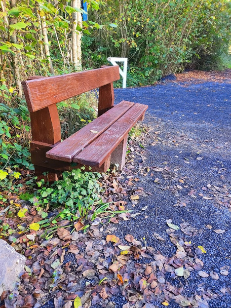 un banco de madera solitario en la pista a pie, una vista desde Irlanda - Foto, Imagen
