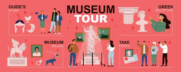 Museo Tour Infografías Ilustración horizontal - Vector, imagen