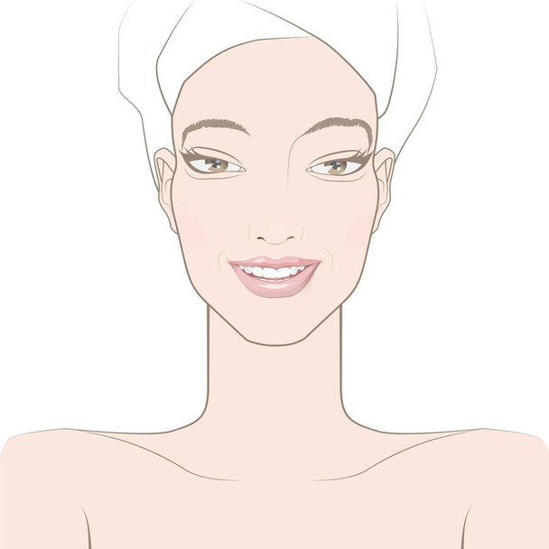 The face of a young smiling woman. Front view - Vector, imagen