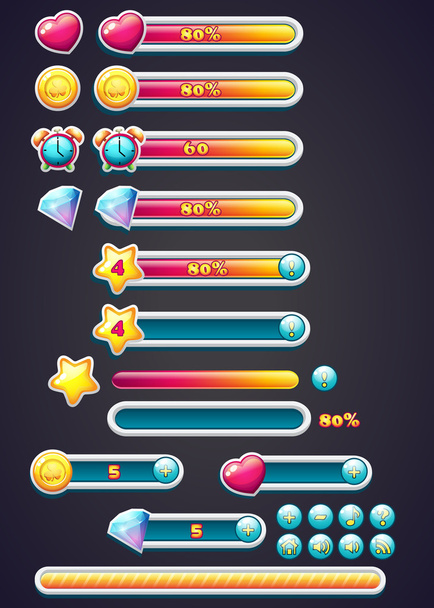 Icone di gioco con barra di avanzamento, scavo, così come un download barra di avanzamento per i giochi per computer
 - Vettoriali, immagini