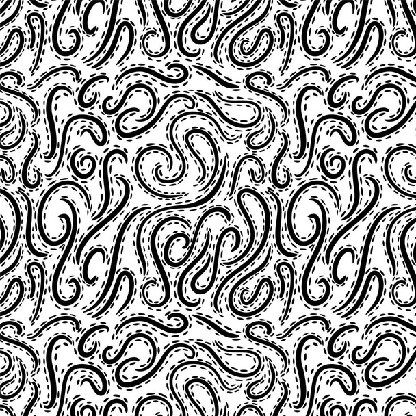Vector seamless hand drawn ink pattern with black abstract shape on white background - Vector, afbeelding