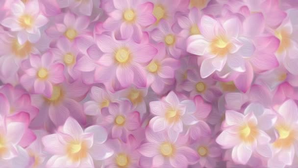 Beautiful floral motion background animation in the style of an oil painting with sacred pink and white lotus flowers moving gently. This stylised painted flowers background is full HD. - Footage, Video