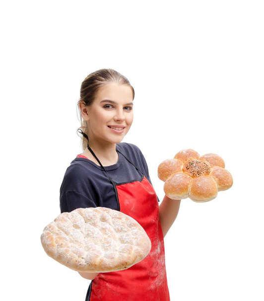 Young female baker isolated on white - Photo, Image