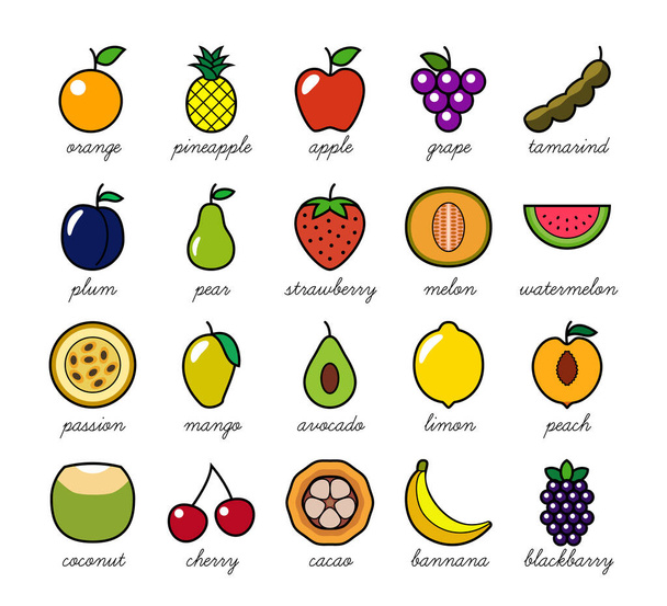 Kolorowe proste rysunek owoców. Idealny do ilustracji i nauczania dzieci. - Wektor, obraz