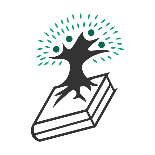 木と本の人のロゴアイコンイラストブランドアイデンティティ - ベクター画像