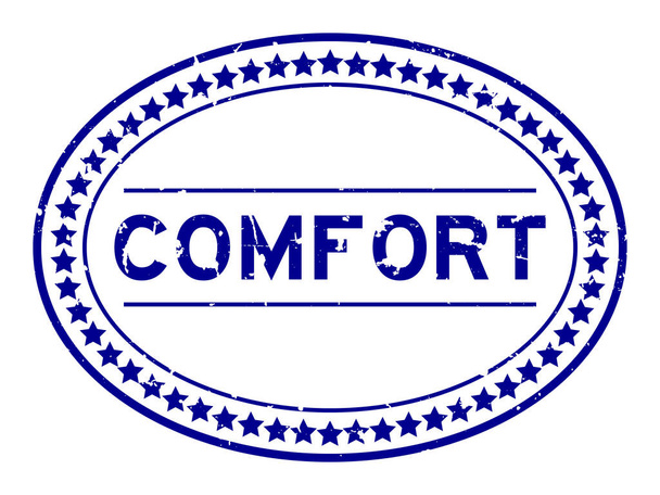 Grunge blue comfort word ovale Gummidichtung Stempel auf weißem Hintergrund - Vektor, Bild
