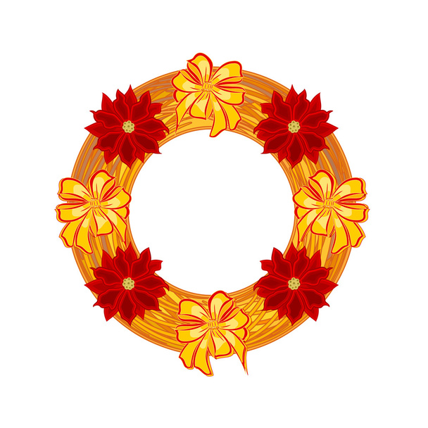 Navidad con corona de paja con vector poinsettia
 - Vector, Imagen