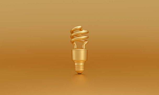 Golden Glühbirne auf goldenem Hintergrund. Konzept für erneuerbare und ökologische Energien. 3D-Darstellung - Foto, Bild