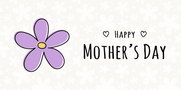 Happy Mother's Day - card with hand drawn flowers and wishes. Vector - Vecteur, image