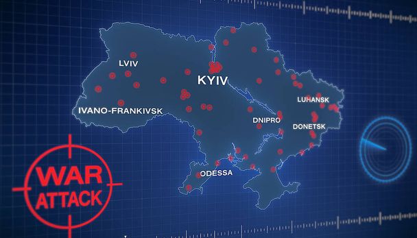 illustation - kaart van Russische aanvallen op Oekraïne - Foto, afbeelding