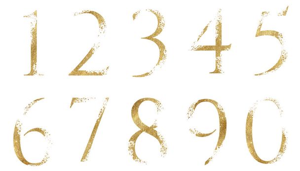 Numeri di brillantini dorati con illustrazione isolata effetto dispersione. Scintillante numero otto per biglietti da sposa, cancelleria, artigianato - Foto, immagini