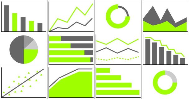 Big Infographics set. Vector Illustration of different charts and graphs in green and gray colors. - Vector, Image