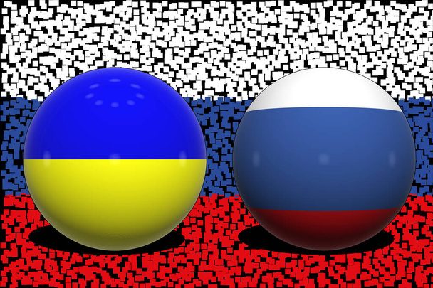 Ucraina Russia. Conflitto tra Russia e Ucraina concetto di guerra. Russia bandiera di sfondo. Ucraina e Russia palle 3D. Progettazione orizzontale. Illustrazione. Mappa. - Foto, immagini