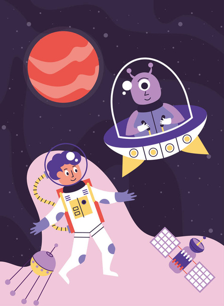 Űrhajós és idegen - Vektor, kép