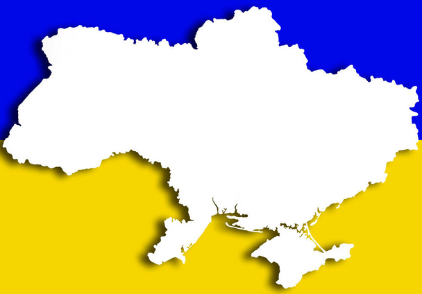 Πατριωτικός χάρτης της Ουκρανίας σε χρώματα της ουκρανικής σημαίας. - Φωτογραφία, εικόνα