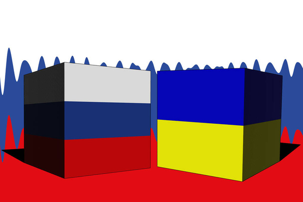 Ucraina Russia. Conflitto tra Russia e Ucraina concetto di guerra. Russia bandiera di sfondo. Ucraina e Russia Cubi 3D. Progettazione orizzontale. Illustrazione. Mappa. - Foto, immagini