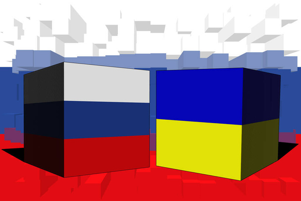 Ucraina Russia. Conflitto tra Russia e Ucraina concetto di guerra. Russia bandiera di sfondo. Ucraina e Russia Cubi 3D. Progettazione orizzontale. Illustrazione. Mappa. - Foto, immagini